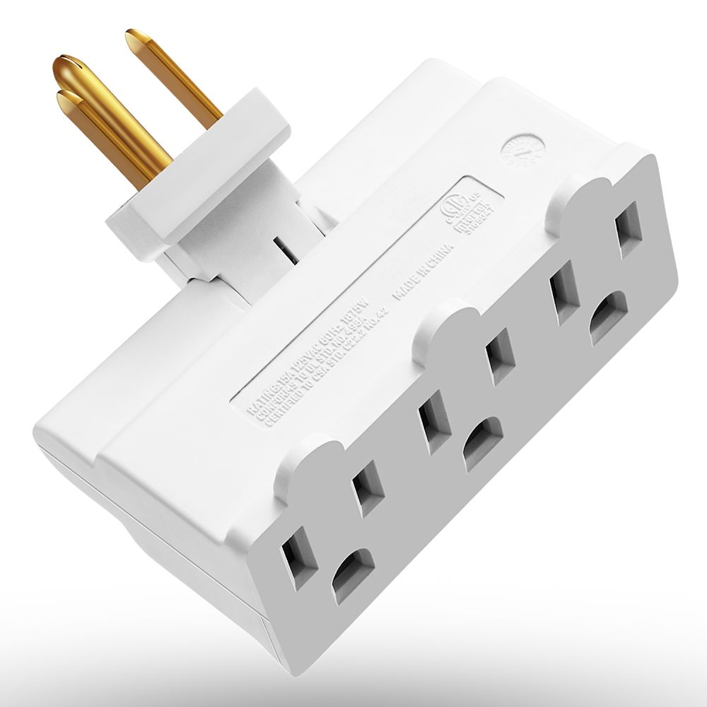 UL Listed 6 Outlet Electrical Multi Plug Wall Adapter Tap 3" x 5" Box 15A 125V 