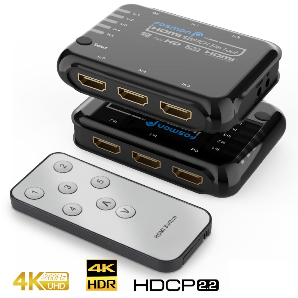 Wenter 5x1 HDMI Switch 5 Entrées 1 Sortie Commutateur HDMI Intelligent à 5 Ports Sélecteur HDMI Répartiteur Charge HDCP2.2 4K@60Hz HDR 1080P 3D pour Xbox PS4 Pro/PS3 