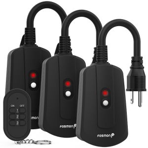 [UL Listed] 13A/125v Outdoor/Indoor Wireless Remote Control Outlet Kit w/ Individual On/Off Controls (3 Receiver, 1 remote) – Black