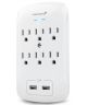 6 Outlet Grounded Wall Tap Surge Protector 15A Wall Tap Power Adapter with 2 USB Ports - 1200 Joules