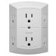 6 Outlet Grounded Wall Tap Power Adapter 3 sided - 125VAC 15A – White
