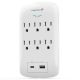 [ETL Listed] AC125V/15A/60Hz 6-Outlet US Wall Mount Surge Protector (1225J), w/ Surge Protector Indicator, USB-C (3A) & USB-A (1A) Port – White